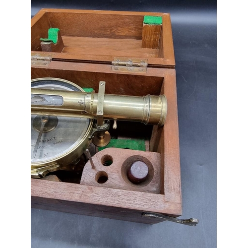 1564 - An antique brass theodolite, by 'Troughton & Simms, London', in teak box.