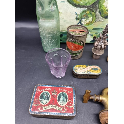 1571 - A mixed lot, to include a vintage 'Parsley Brand Salmon' money box tin.