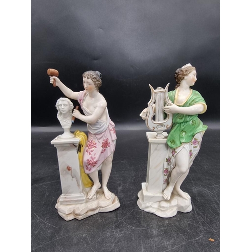 1601 - A pair of Continental porcelain figures, emblematic of the muses, 20.5cm high.