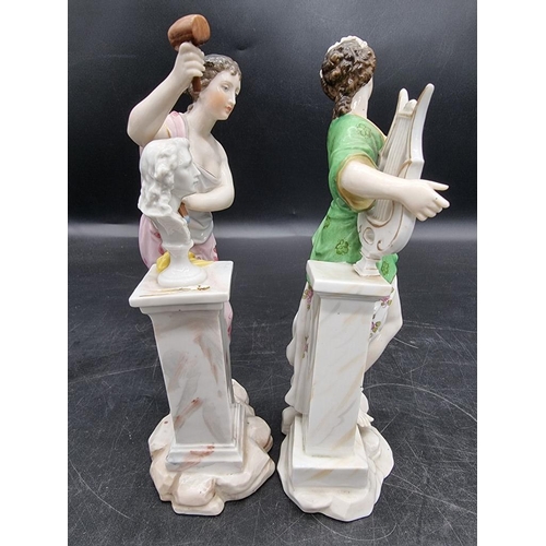 1601 - A pair of Continental porcelain figures, emblematic of the muses, 20.5cm high.