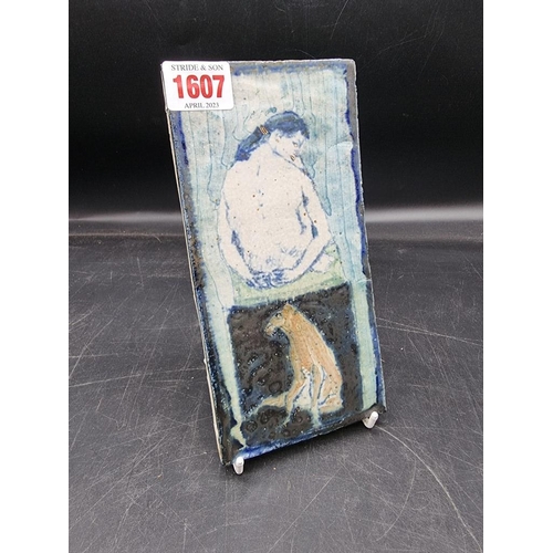 1607 - Studio Pottery: an Eric James Mellon 'Felines' tile, signed, inscribed and dated 1998, 19.3 x 9.6cm.... 