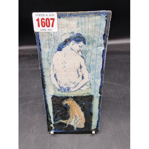 1607 - Studio Pottery: an Eric James Mellon 'Felines' tile, signed, inscribed and dated 1998, 19.3 x 9.6cm.... 