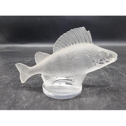 1610 - An R Lalique 'Perche' frosted glass car mascot, 16cm, (chips).