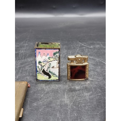 1619 - Five vintage cigarette cases; together with a Chinese enamel matchbox case; and a small lighter. (7)... 