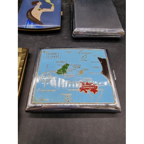 1619 - Five vintage cigarette cases; together with a Chinese enamel matchbox case; and a small lighter. (7)... 