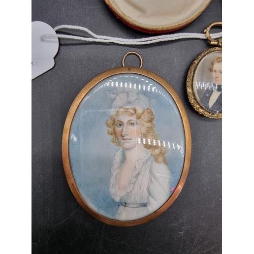 1646 - WITHDRAWN: English School, early 19th century, half length portrait miniature of Miss Fisher, inscri... 