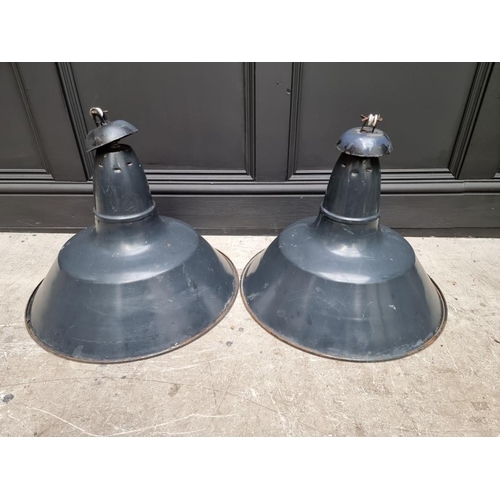 1695 - A pair of industrial painted and enamel ceiling lights, 45cm diameter. 