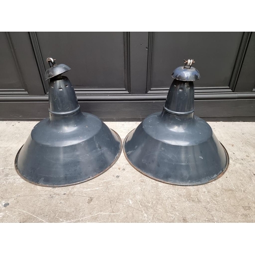 1695 - A pair of industrial painted and enamel ceiling lights, 45cm diameter. 