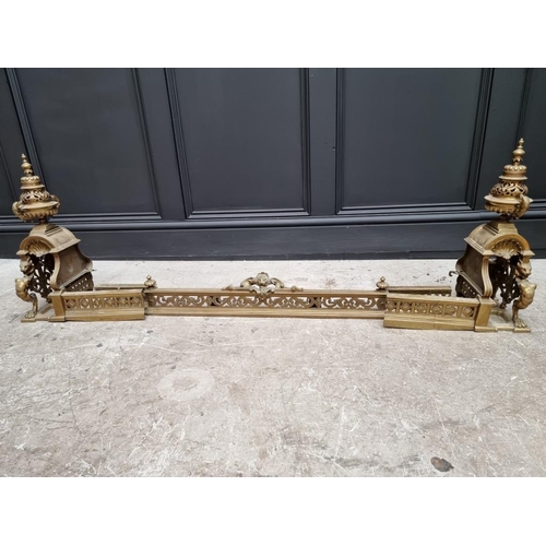 1715 - A baroque style cast brass adjustable fire kerb or fender, maximum approx 140cm.