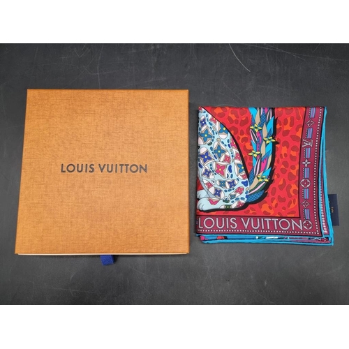 1717 - Louis Vuitton: a 'Bestiary' pattern silk scarf, No: M76665, with original box, tag, tissue and ribbo... 