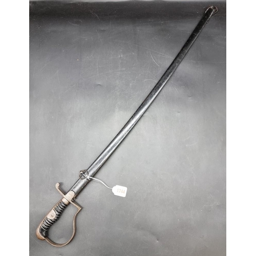 1744 - A German World War II army NCO's sword and scabbard, with 77.5cm blade.