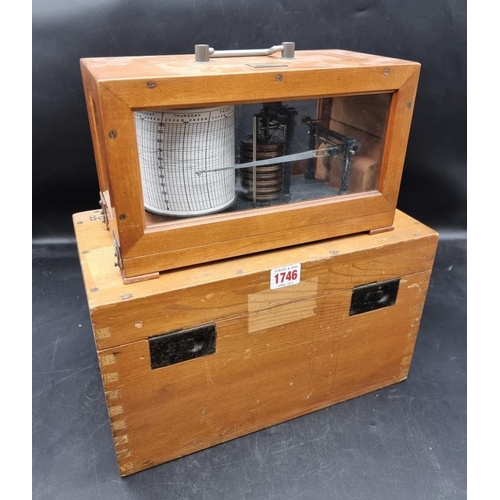 1746 - A German World War II 'Lufft' barograph, in pine fitted box.