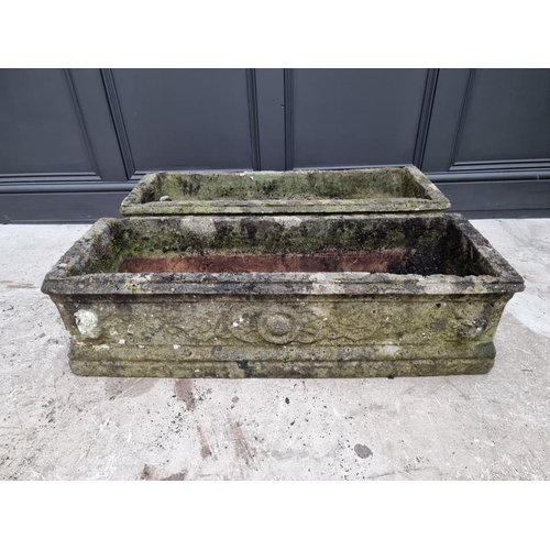 1778 - A pair of old weathered composition stone rectangular planters, 91cm wide.