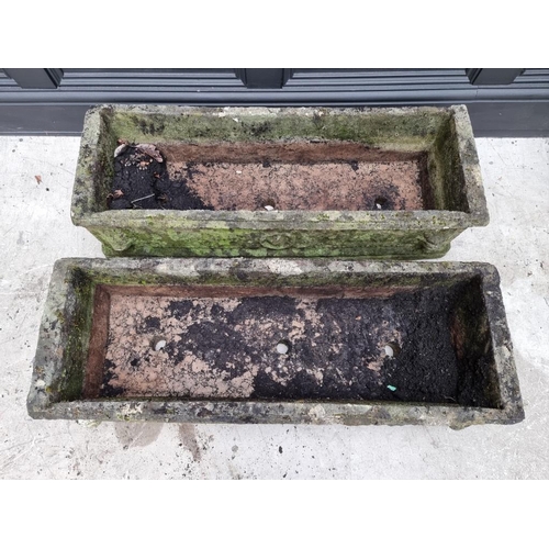 1778 - A pair of old weathered composition stone rectangular planters, 91cm wide.