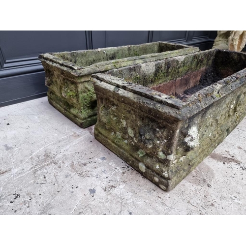 1778 - A pair of old weathered composition stone rectangular planters, 91cm wide.