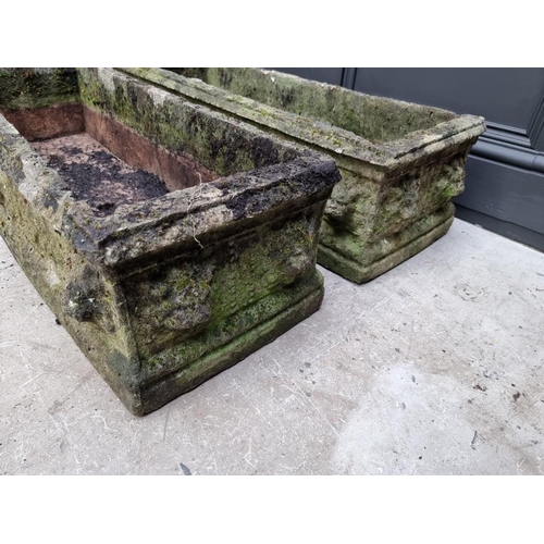 1778 - A pair of old weathered composition stone rectangular planters, 91cm wide.