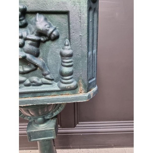 1780 - A green painted cast iron pedestal post box, 107cm high.