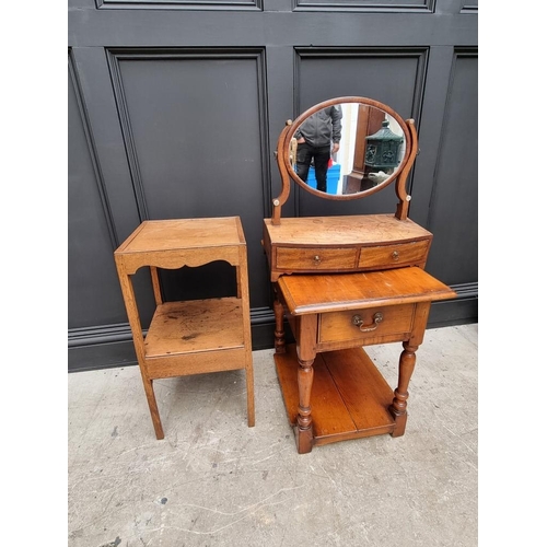 1817 - A small reproduction fruitwood single drawer side table, 43cm wide; together with a 19th century mah... 