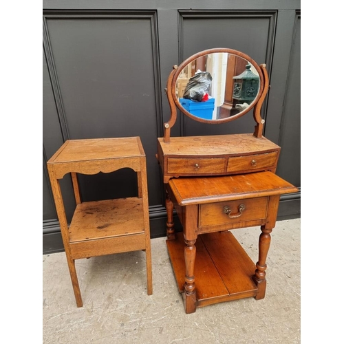 1817 - A small reproduction fruitwood single drawer side table, 43cm wide; together with a 19th century mah... 