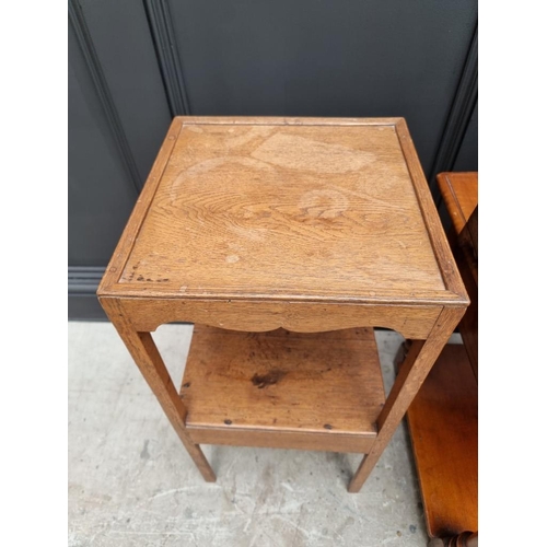 1817 - A small reproduction fruitwood single drawer side table, 43cm wide; together with a 19th century mah... 