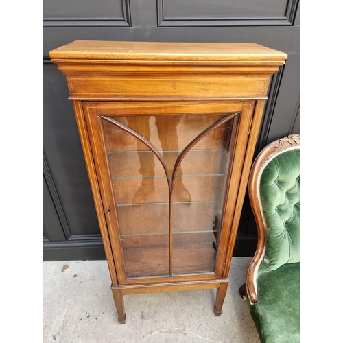 1819 - A Victorian walnut and green upholstered occasional chair; together with an Edwardian display cabine... 