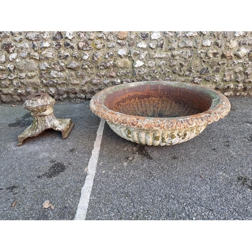 1822 - A very large Victorian cast iron Campana pedestal urn, (a.f), 105cm wide.