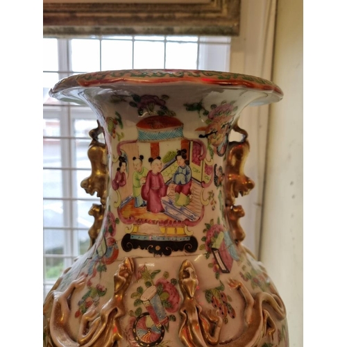 1683 - A large Chinese famille rose twin handled vase, 19th century, 44cm high, (extensive repairs).&n... 