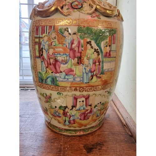 1683 - A large Chinese famille rose twin handled vase, 19th century, 44cm high, (extensive repairs).&n... 