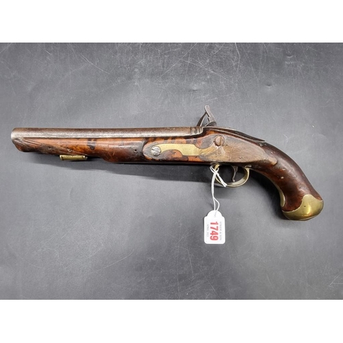 1749 - A 19th century East India Company flintlock pistol, the lock plate stamped 'Brander 1802', with 21cm... 