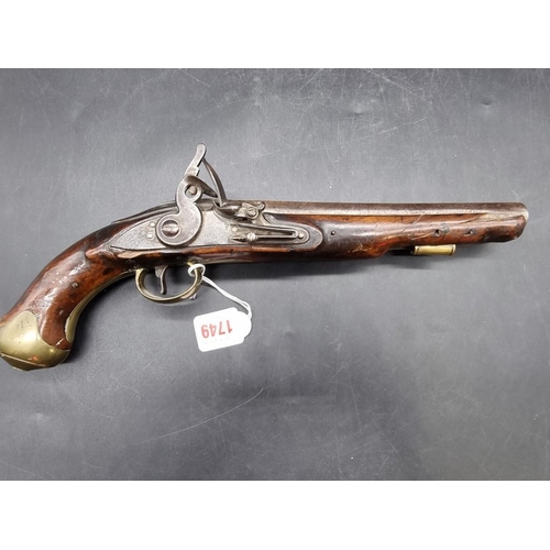 1749 - A 19th century East India Company flintlock pistol, the lock plate stamped 'Brander 1802', with 21cm... 