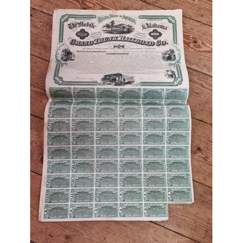 1799 - Share Certificates: thirteen US The Mobile & Alabama 'Grand Trunk Railroad Co' $1000 bonds, each... 