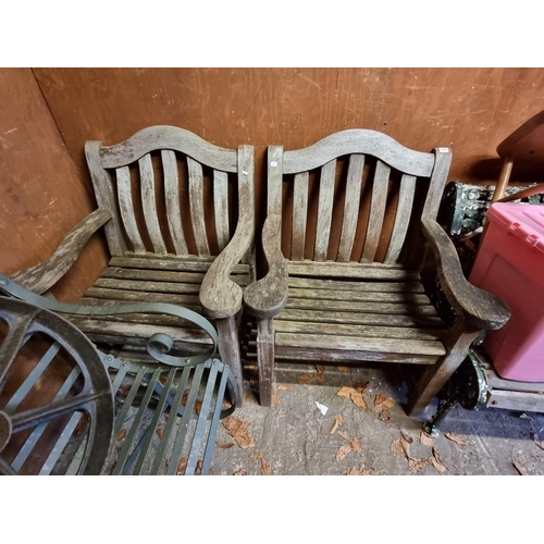 1810 - A pair of Alexander Rose teak garden armchairs, 74cm wide x 97cm high.