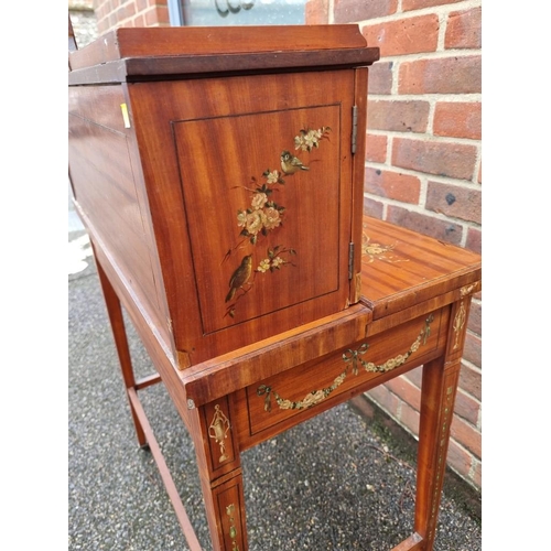 1038 - A good late Victorian satinwood, painted, line inlaid and crossbanded bonheur du jour, in the m... 