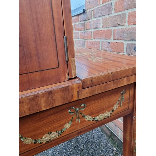 1038 - A good late Victorian satinwood, painted, line inlaid and crossbanded bonheur du jour, in the m... 