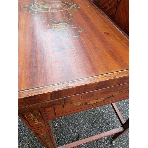 1038 - A good late Victorian satinwood, painted, line inlaid and crossbanded bonheur du jour, in the m... 