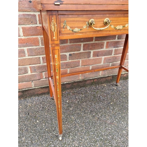 1038 - A good late Victorian satinwood, painted, line inlaid and crossbanded bonheur du jour, in the m... 