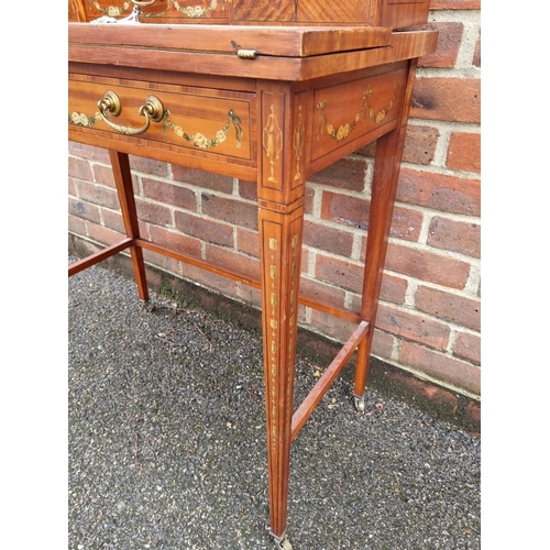 1038 - A good late Victorian satinwood, painted, line inlaid and crossbanded bonheur du jour, in the m... 