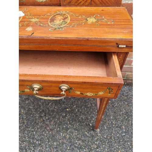 1038 - A good late Victorian satinwood, painted, line inlaid and crossbanded bonheur du jour, in the m... 