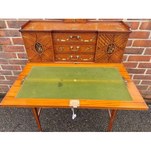 1038 - A good late Victorian satinwood, painted, line inlaid and crossbanded bonheur du jour, in the m... 