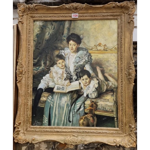 1124 - After John Singer Sargent, 'Mrs Knowles and Her Children', bears signature, oil on board, 53 x 42.5c... 