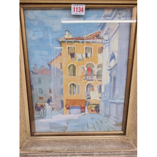 1134 - Alfred Palmer, 'Piazza St Toma, Venice', labelled verso, oil on board, 33.5 x 25.5cm; together with ... 