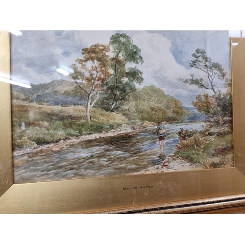 1144 - David Bates, 'The Trout Fisher', signed, watercolour, 25.5 x 35.5cm.