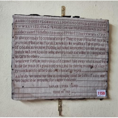 1159 - A George III verse sampler, by 'Sarah Lydia Oakes, June 18th, 1808', 27 x 31.5cm.