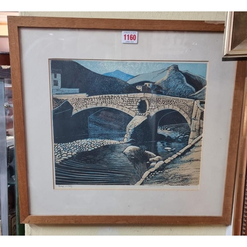 1160 - Frederick Austin, 'Bridge in Italy', signed and titled, linocut, I.26.5 x 32cm.... 