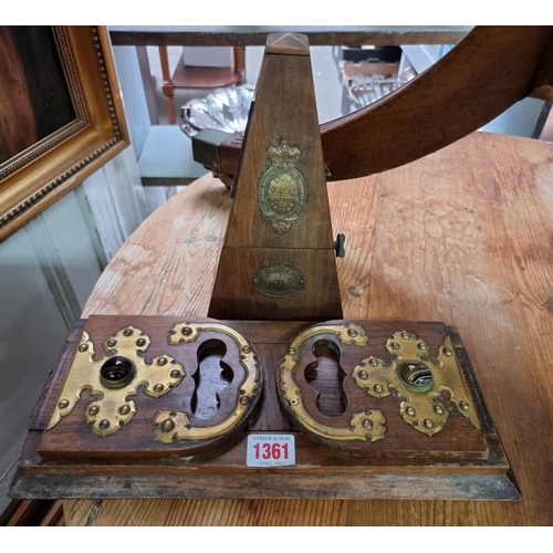 1361 - A late 19th century walnut and gilt brass book slide, mounted with banded agate cabochons; together ... 