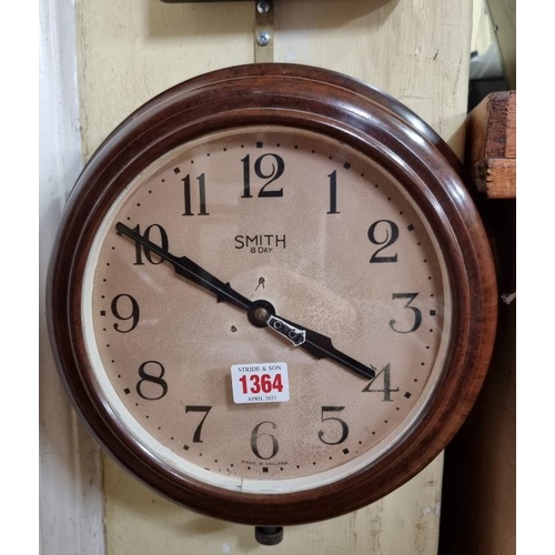 1364 - A vintage Smith brown Bakelite wall clock, 29cm diameter. 