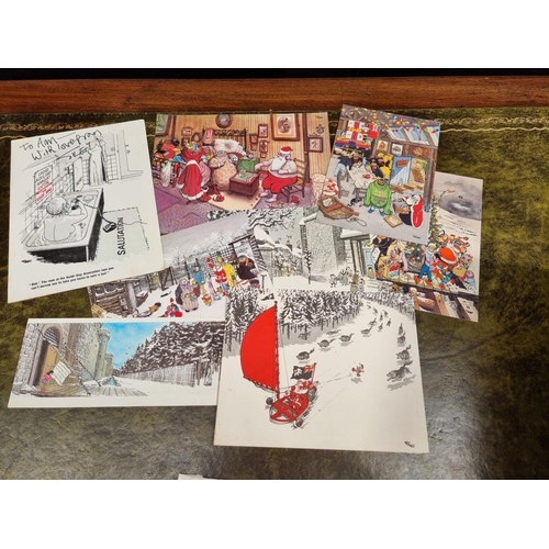 217 - GILES (Carl): collection of 8 greetings/Christmas cards featuring printed designs by Giles, each sig... 