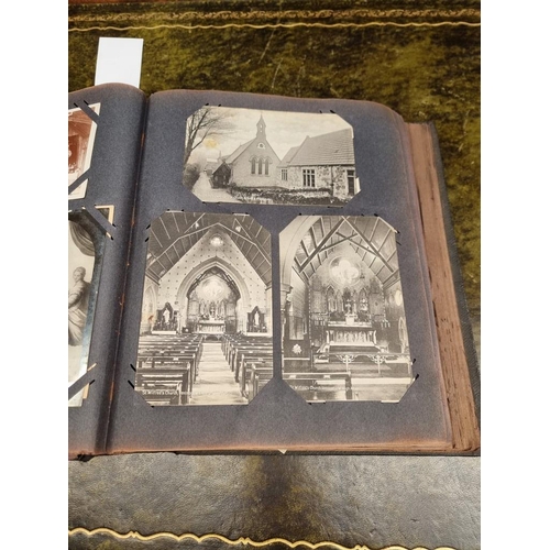 222 - POSTCARD ALBUM: pre-war album of postcards, largely British topography with much church architecture... 