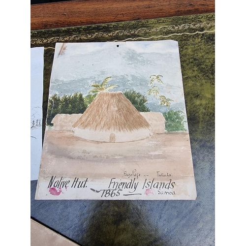 205 - FRIENDLY ISLANDS, SAMOA: watercolour of native hut, Friendly Islands Samoa, 1865, approx 22 x 2... 