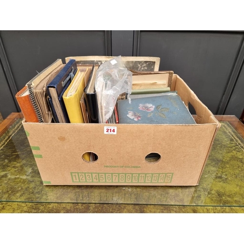 214 - ALBUMS: a large box of miscellaneous family photo albums, commonplace books and similar, largel... 